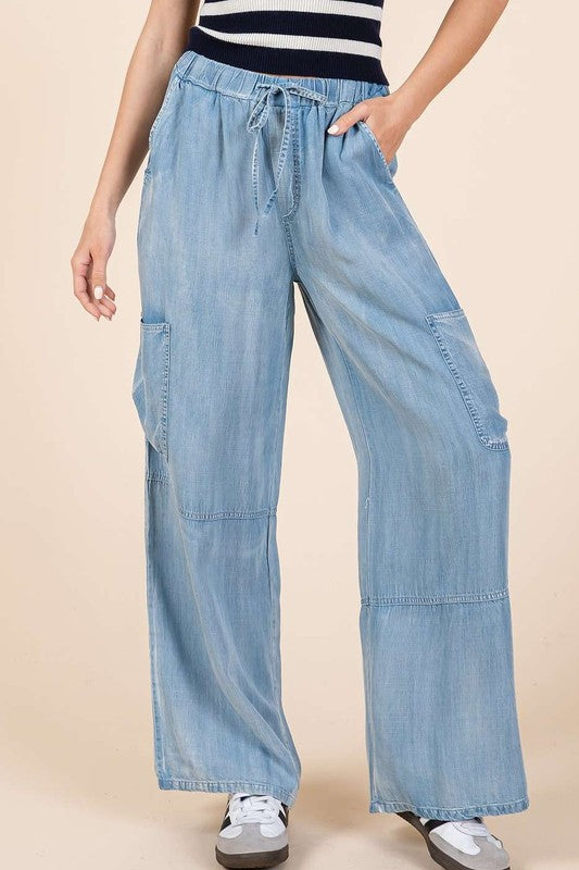 値段が激安 Cargo Waist Elastic Chambray Washed Wide UOI – Pants Leg パンツ