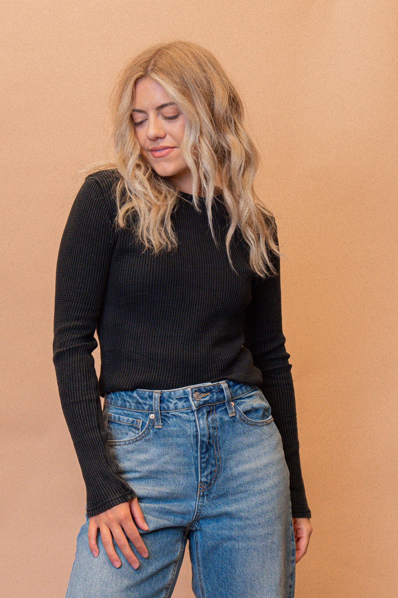 WAFFLE KNIT LONG SLEEVE TOP – UOI Boutique